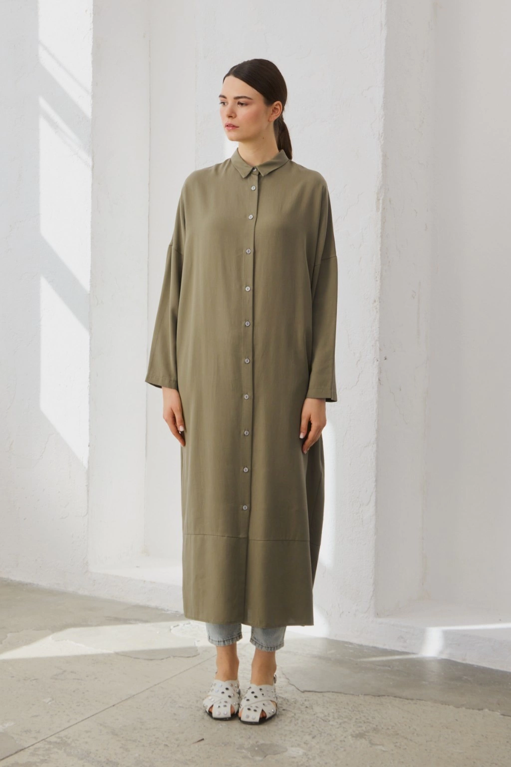 Qanu Tensel Oversize Gömlek Haki