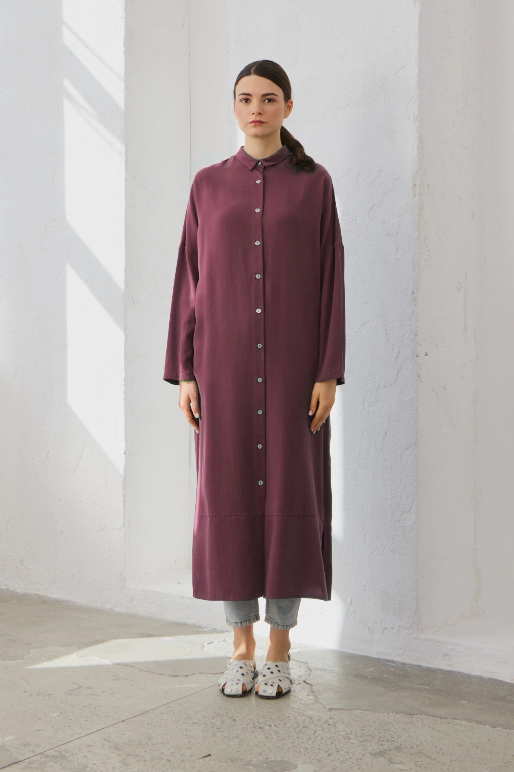 Qanu Tensel Oversize Gömlek Mürdüm