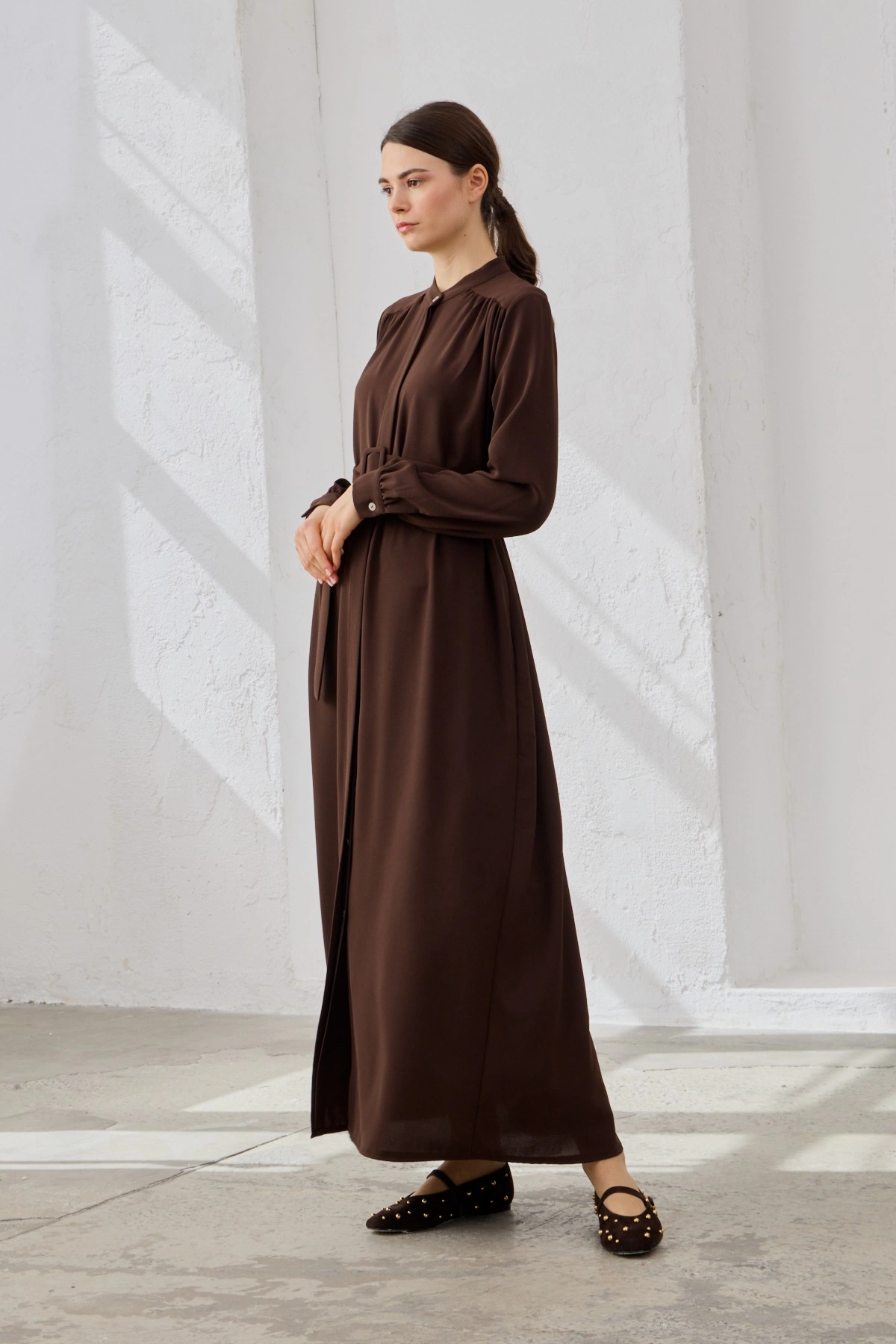 Qanu Tokalı Ferace Kahverengi