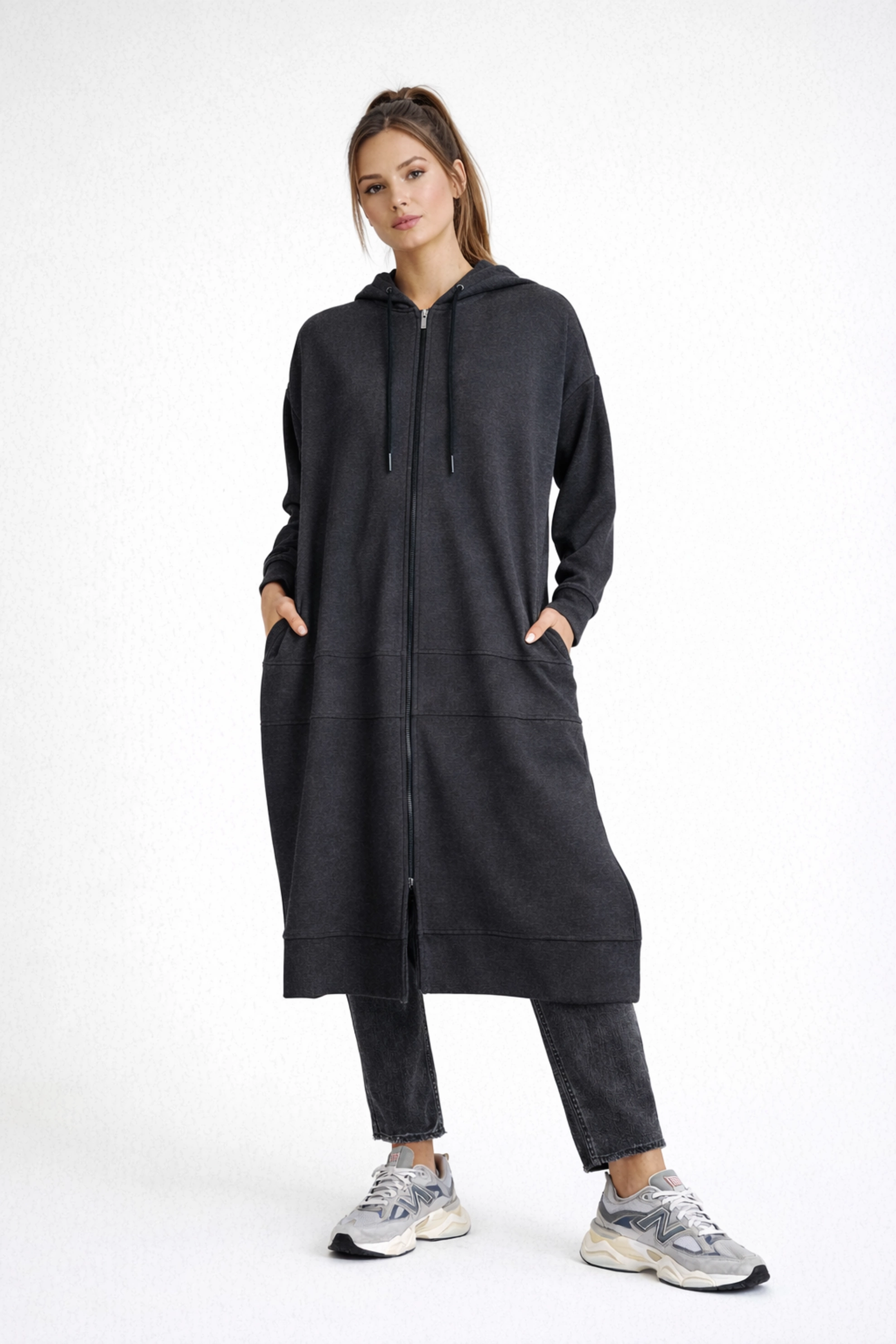 Qanu Uzun Fermuarlı Kap Gri