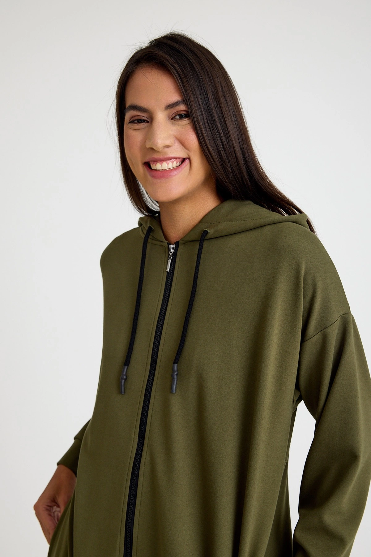 Qanu Uzun Fermuarlı Kap Yeşil 