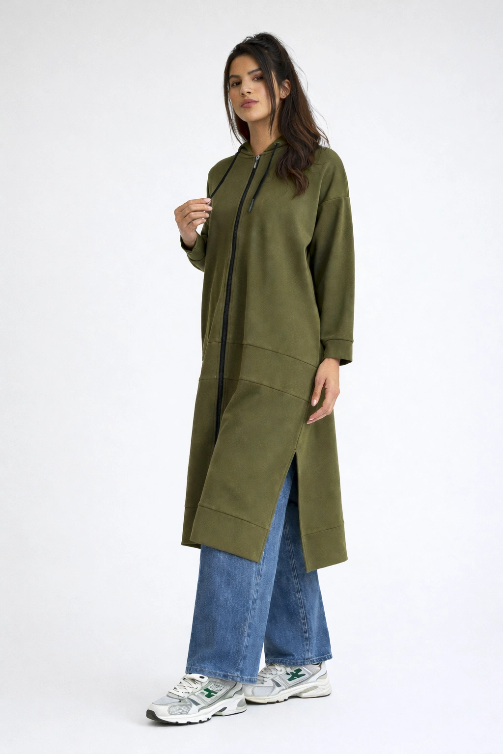 Qanu Uzun Fermuarlı Kap Yeşil 