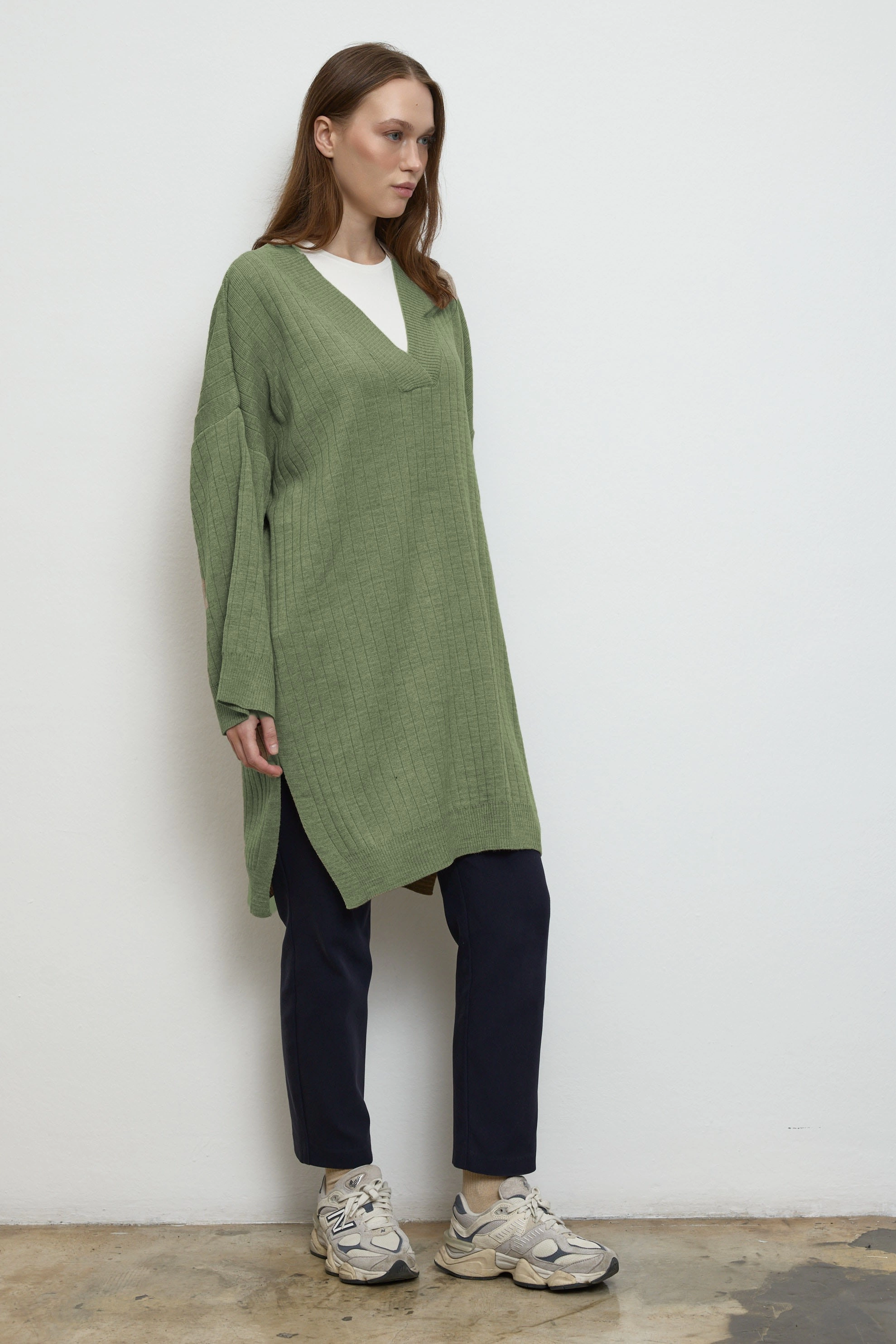 Qanu V Yaka Triko Tunik Çağla Yeşili