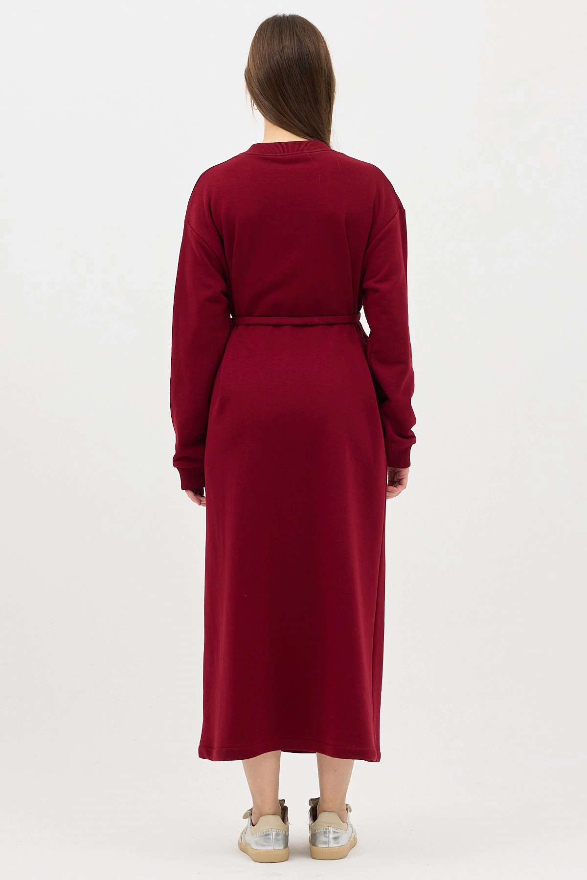 Qanu V Yaka Uzun Sweatshirt Bordo - Tesettür Giyim