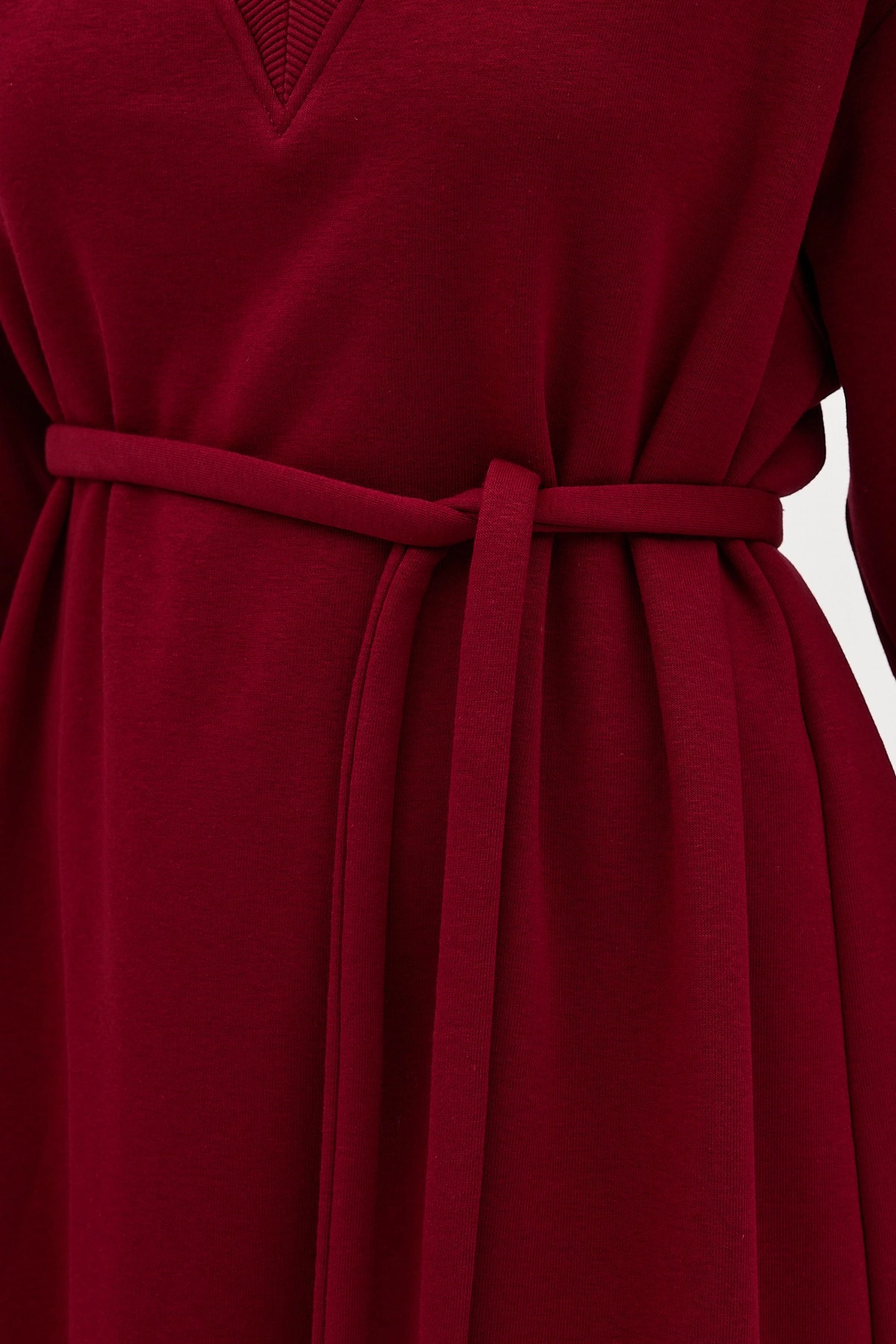 Qanu V Yaka Uzun Sweatshirt Bordo - Tesettür Giyim