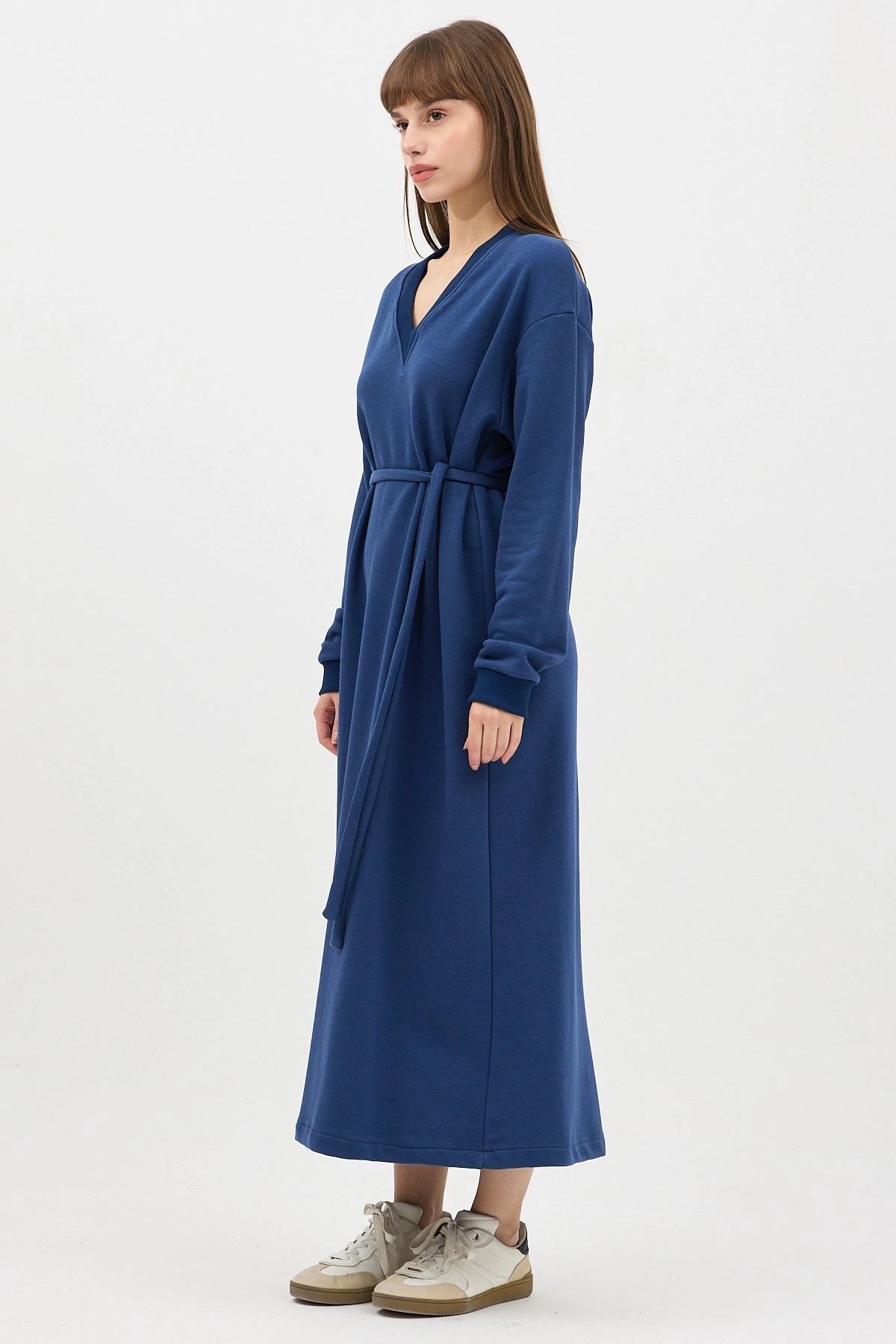 Qanu V Yaka Uzun Sweatshirt İndigo