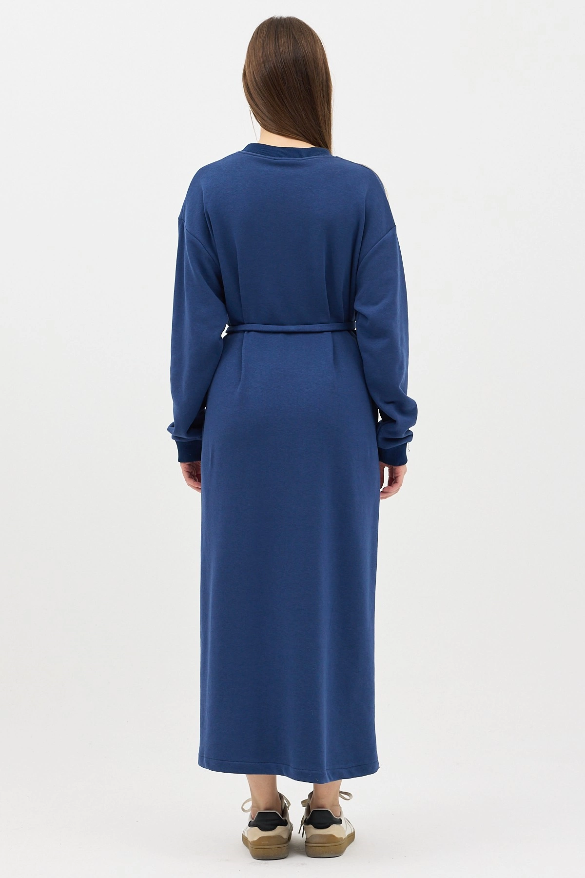 Qanu V Yaka Uzun Sweatshirt İndigo - Tesettür Giyim