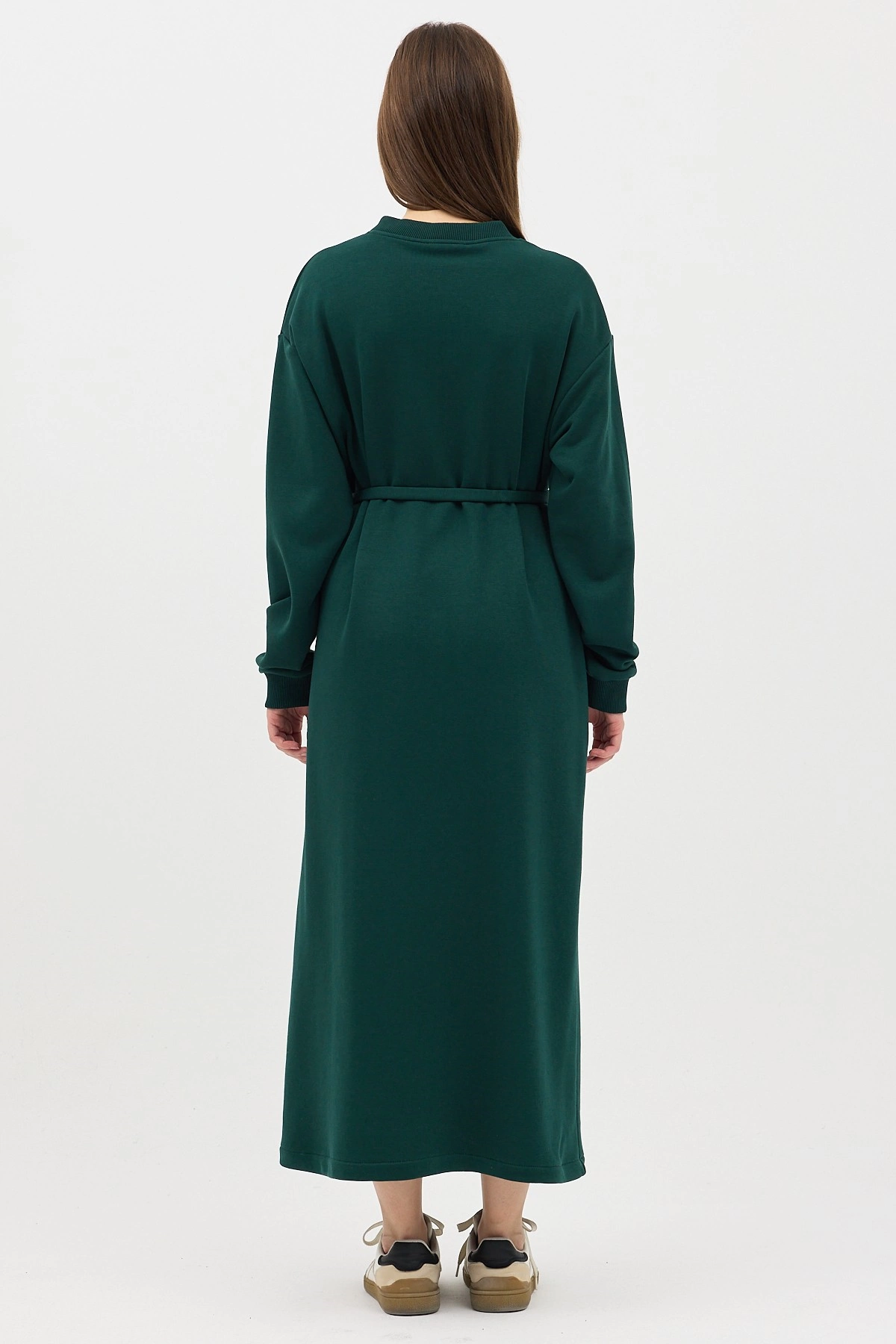 Qanu V Yaka Uzun Sweatshirt Yeşil - Tesettür Giyim