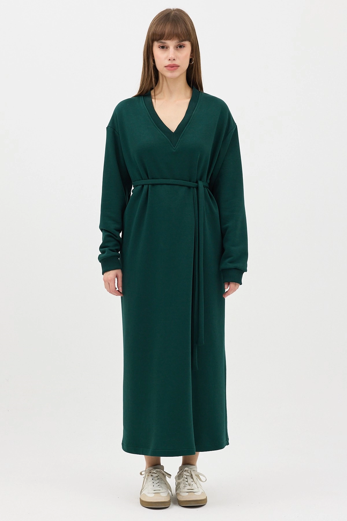 Qanu V Yaka Uzun Sweatshirt Yeşil