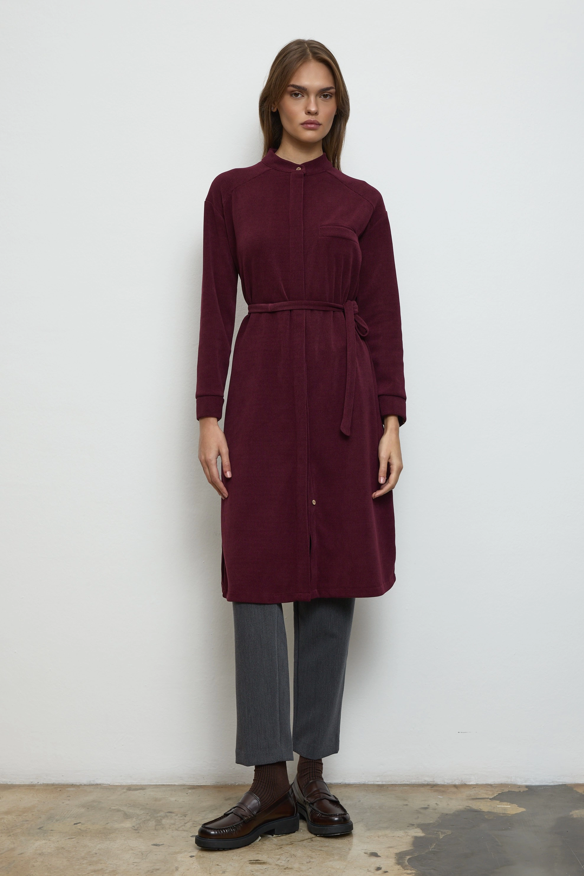 Qanu Velvet Gömlek Bordo