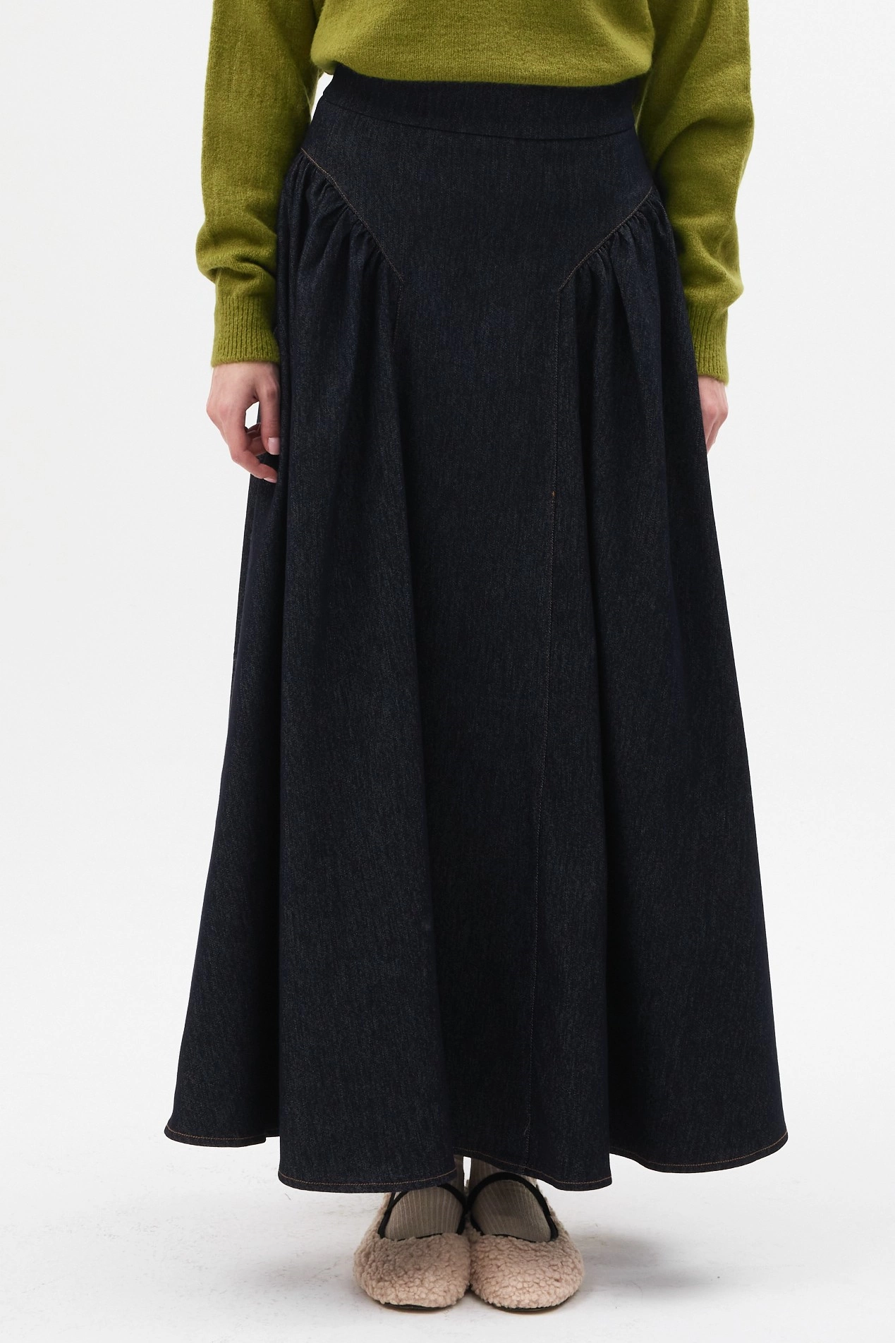 Qanu Volanlı Denim Etek Koyu Mavi  - Tesettür Giyim