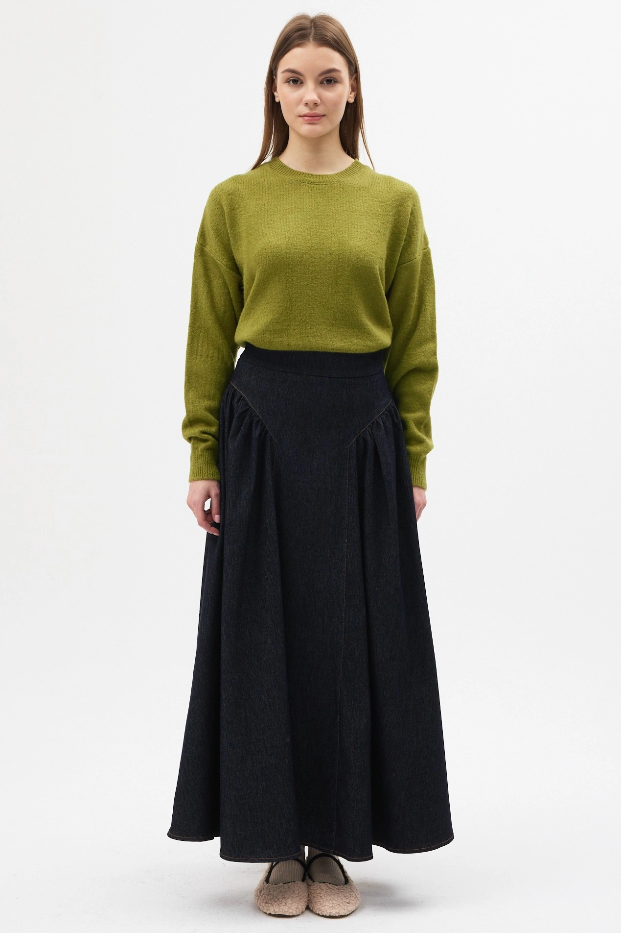 Qanu Volanlı Denim Etek Koyu Mavi 