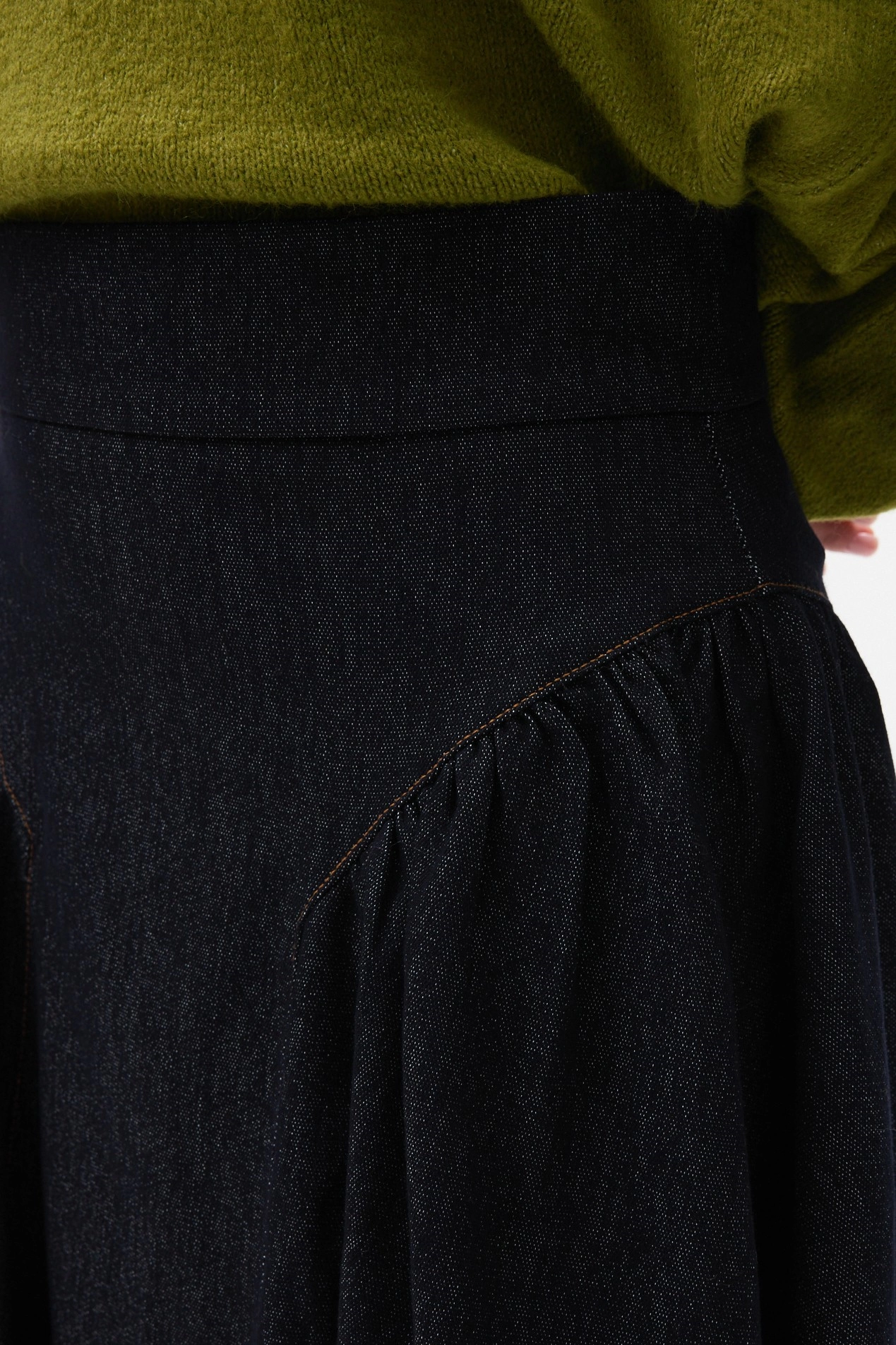 Qanu Volanlı Denim Etek Koyu Mavi  - Tesettür Giyim