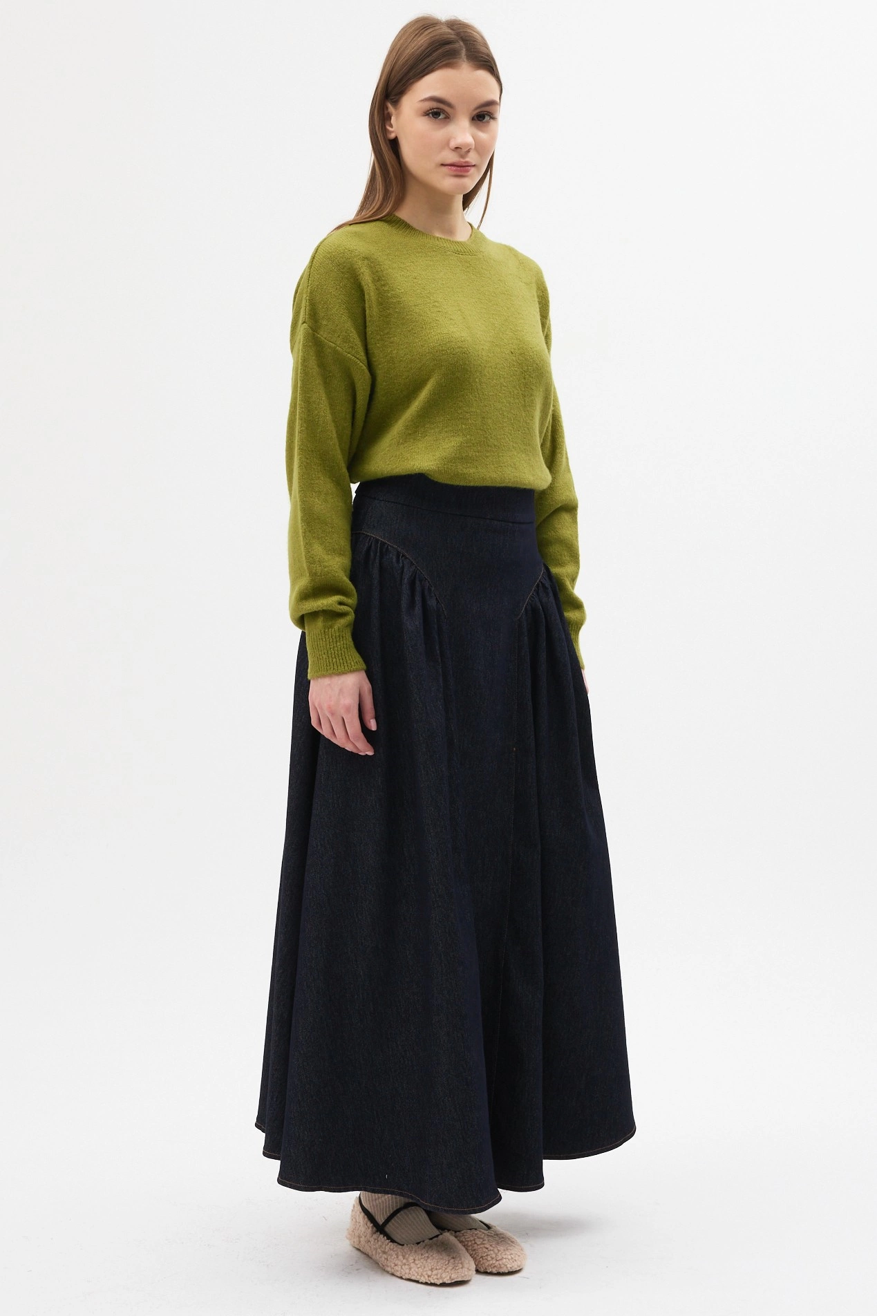 Qanu Volanlı Denim Etek Koyu Mavi  - Tesettür Giyim