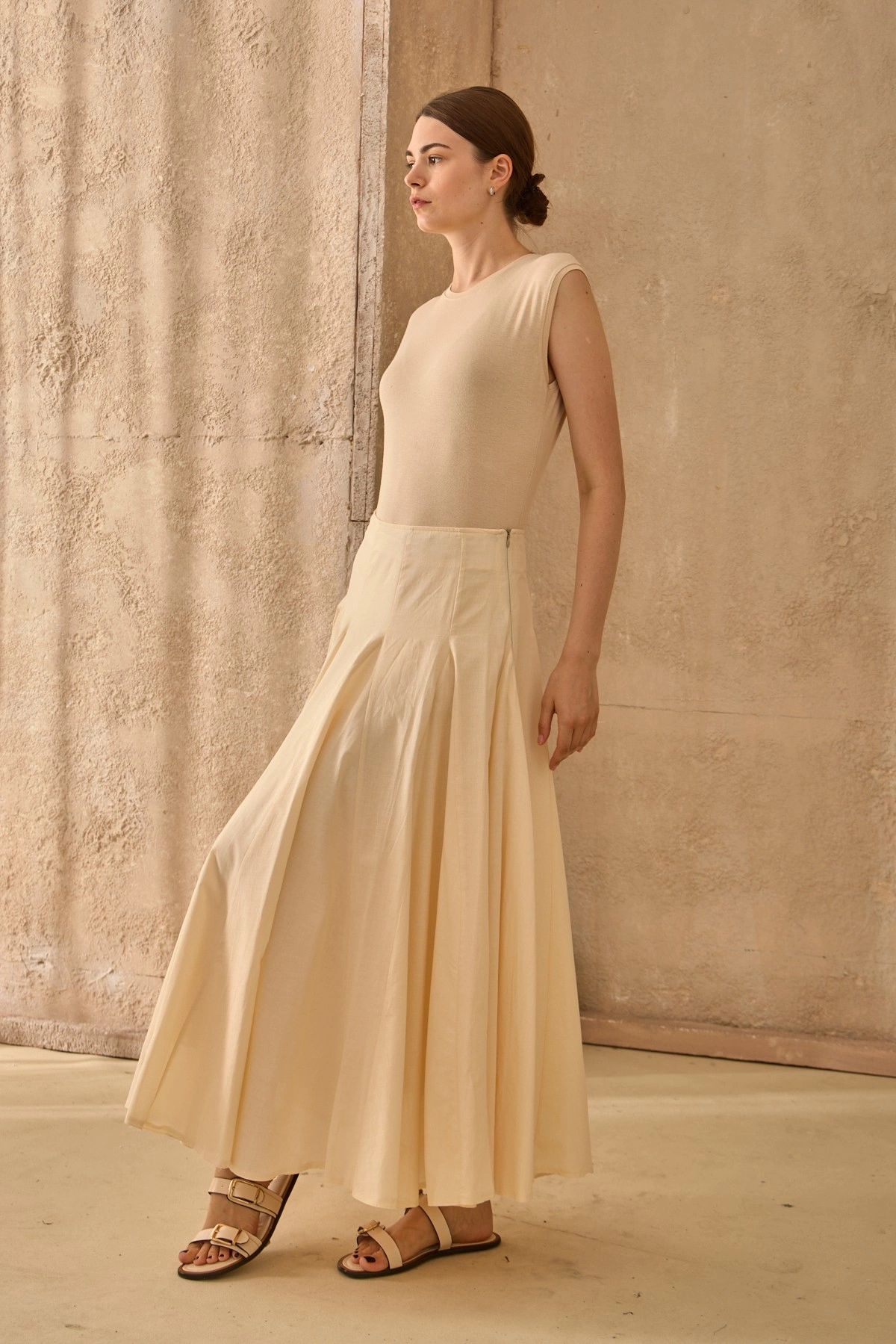 Qanu Volanlı Etek Bej