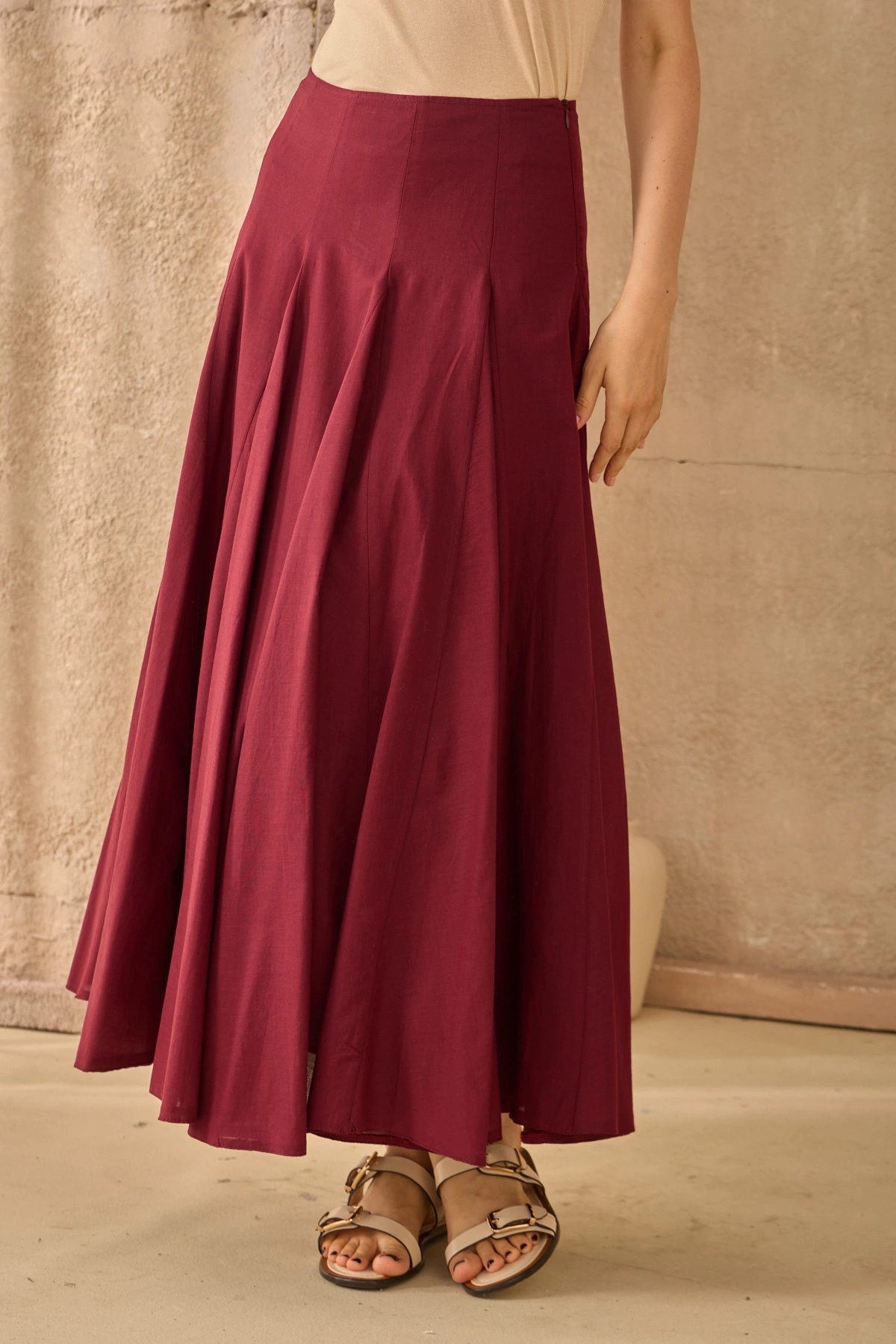 Qanu Volanlı Etek Bordo