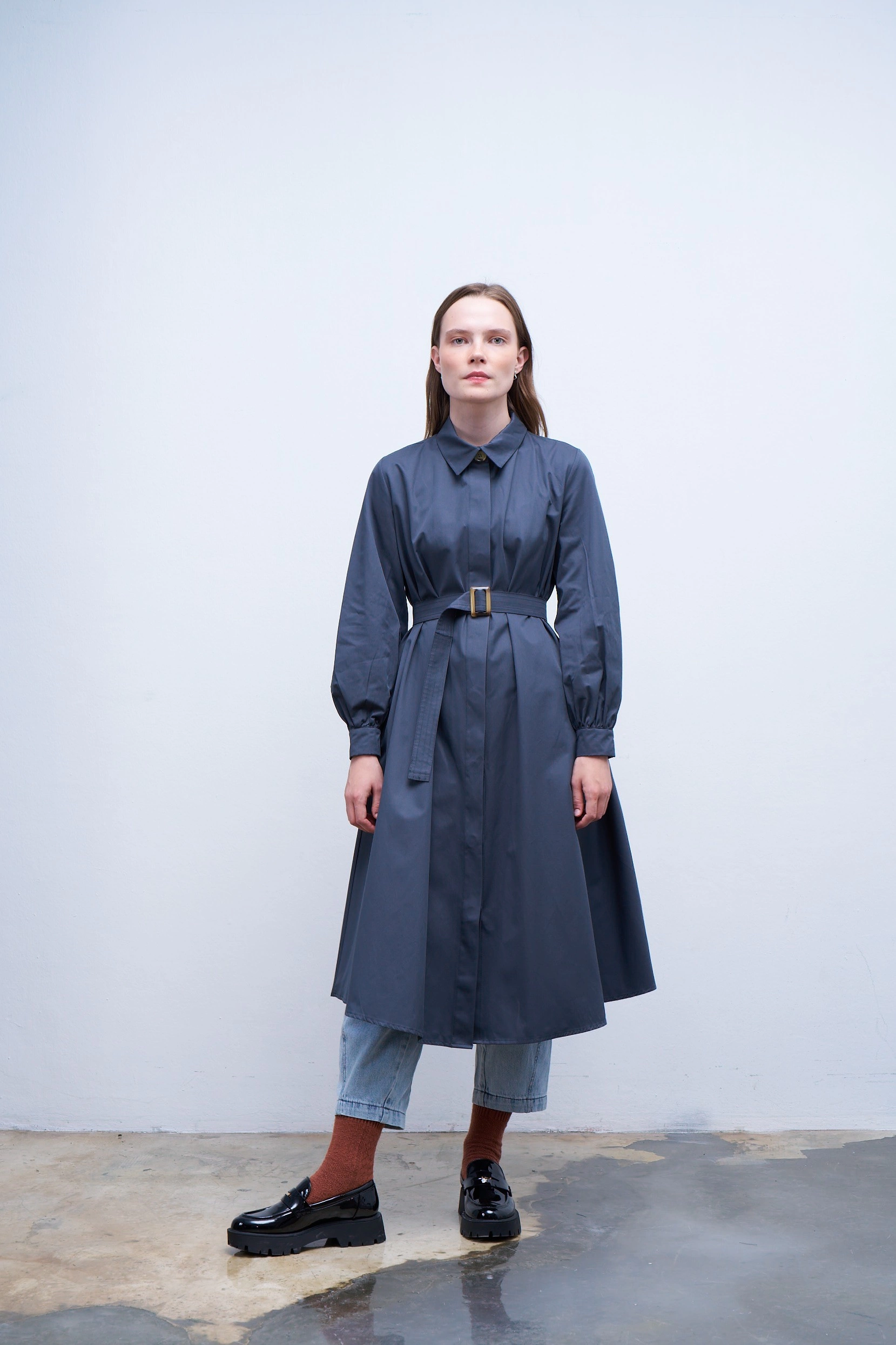 Qanu Volanlı Trençkot Gri