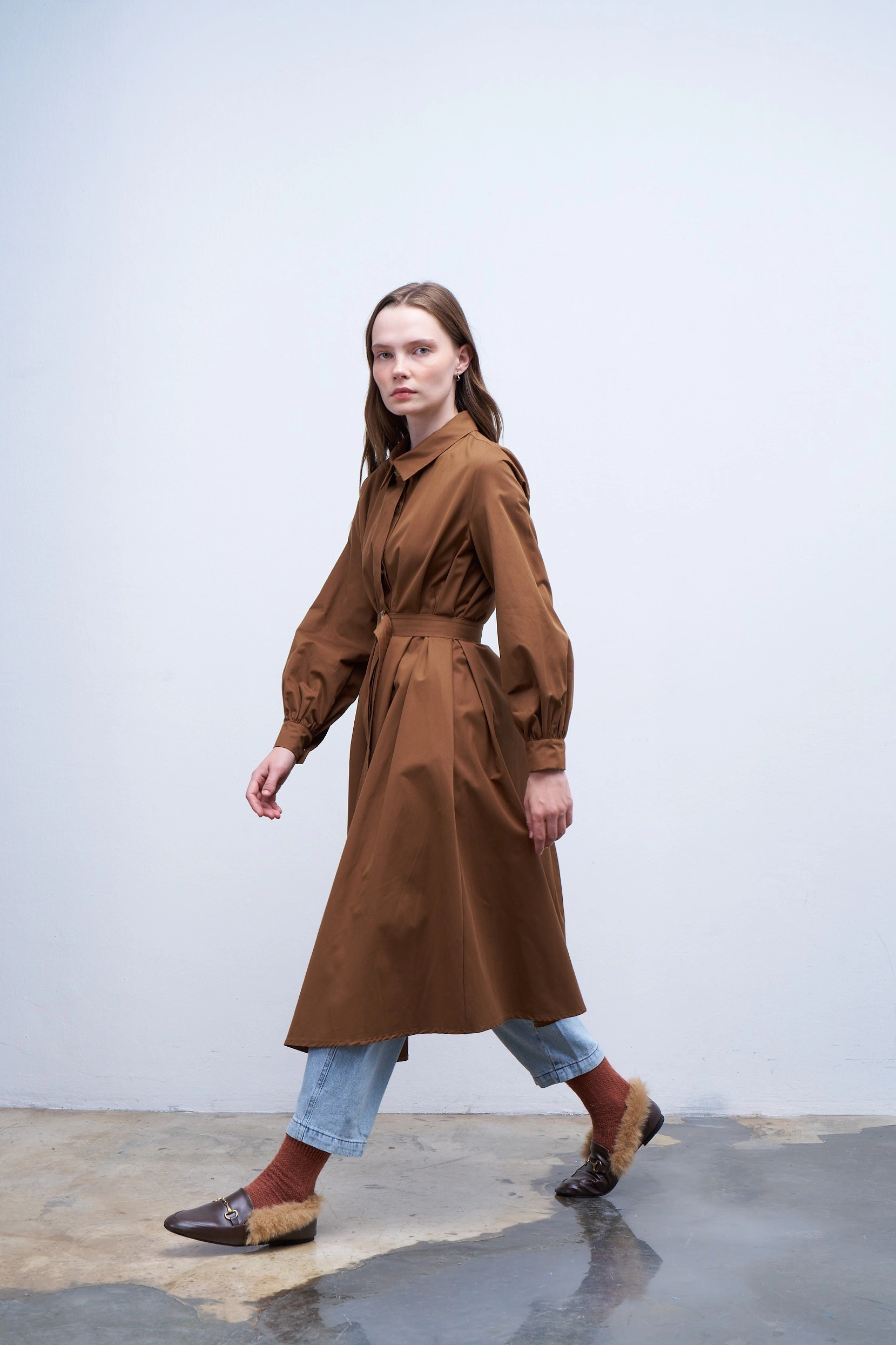 Qanu Volanlı Trençkot Taba 