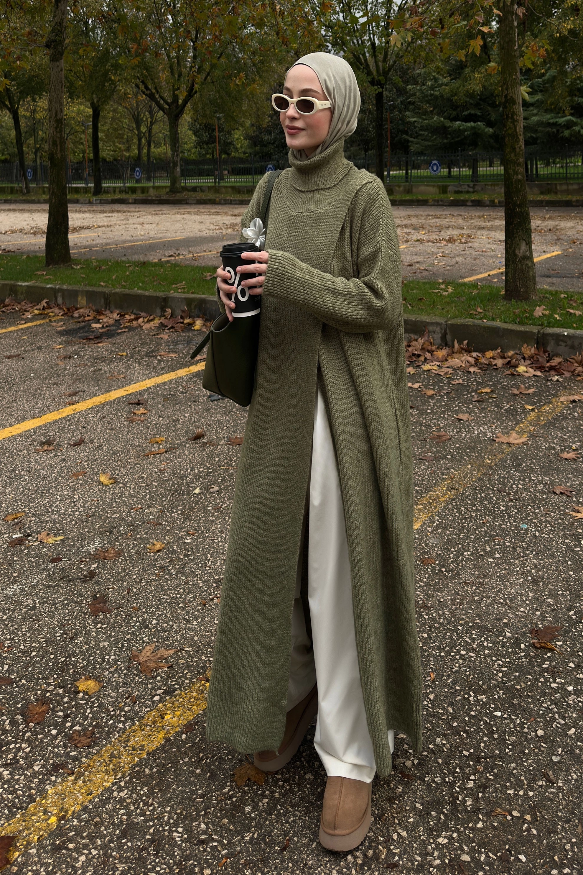 Qanu Yırtmaçlı Triko Tunik Çağla Yeşili - Tesettür Giyim