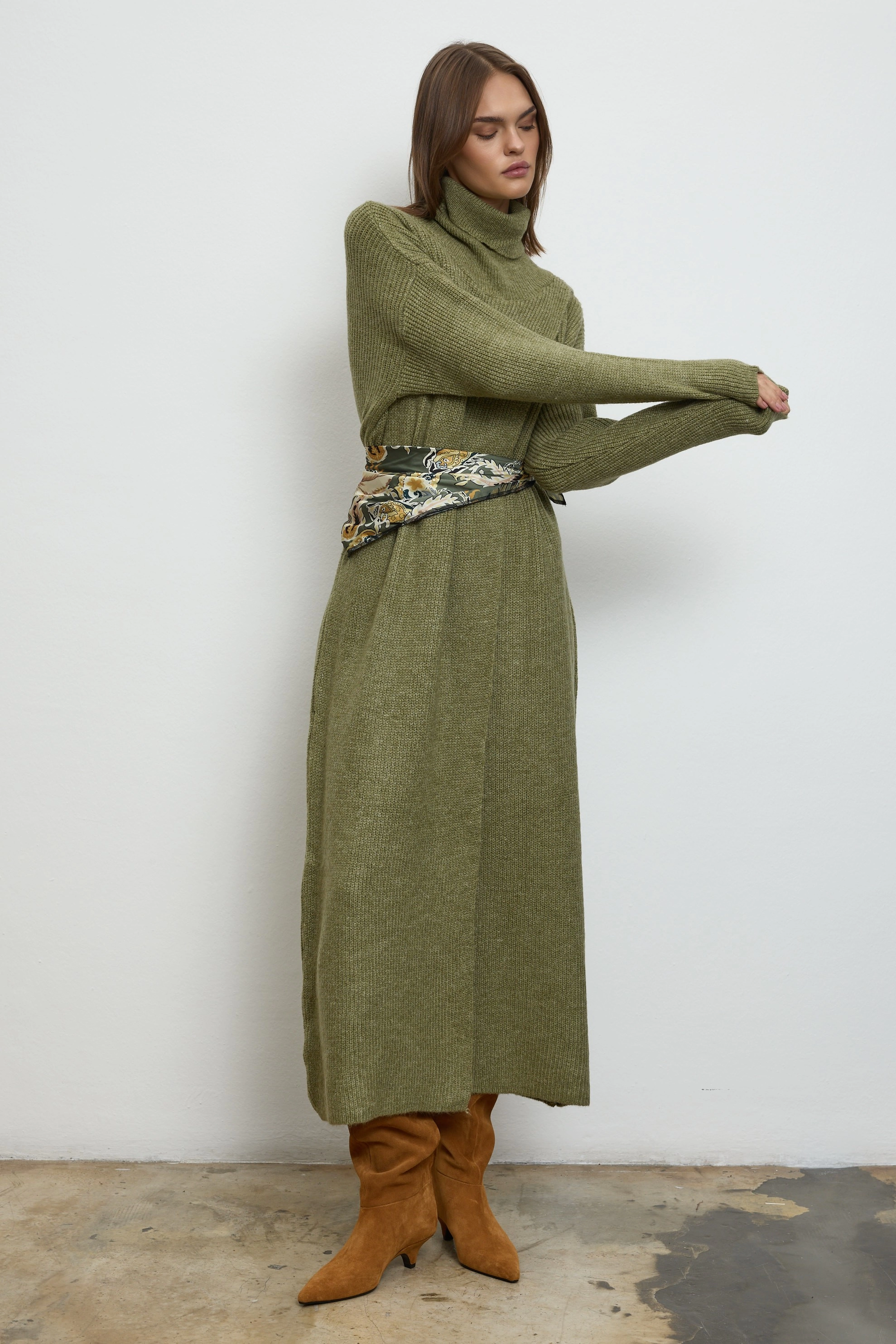 Qanu Yırtmaçlı Triko Tunik Çağla Yeşili